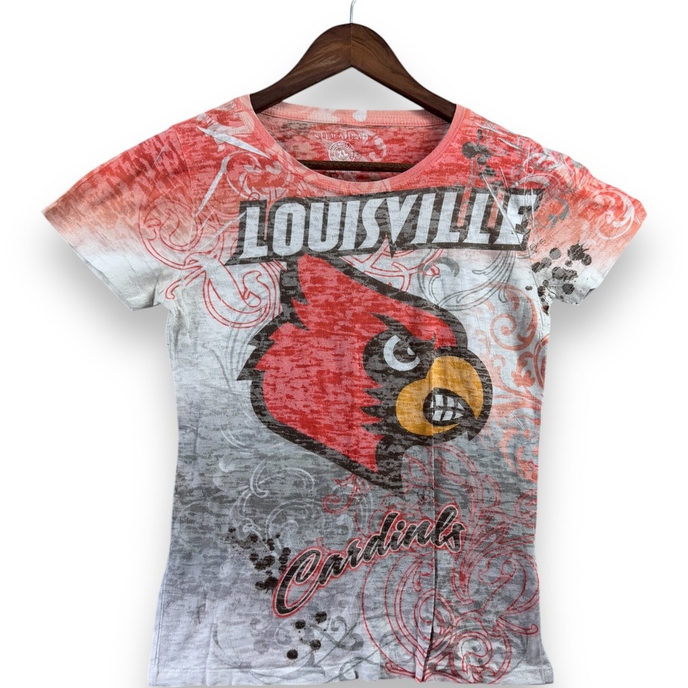 Step Ahead Louisville Cardinals Red T-Shirt Womens XL AOP NCAA Burnout Tee